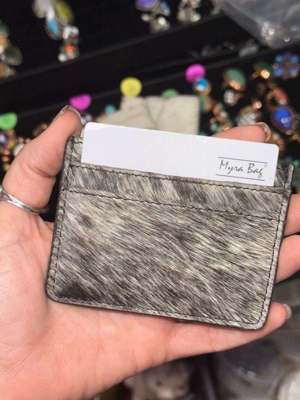Myra Dark Brown Cow Hide Card Holder